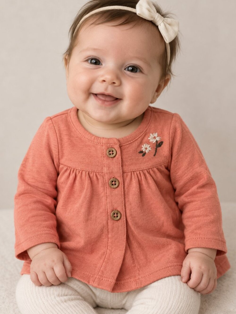 Carter’s Newborn Girls Coral Floral Embroidered Peplum Top NWT 0M